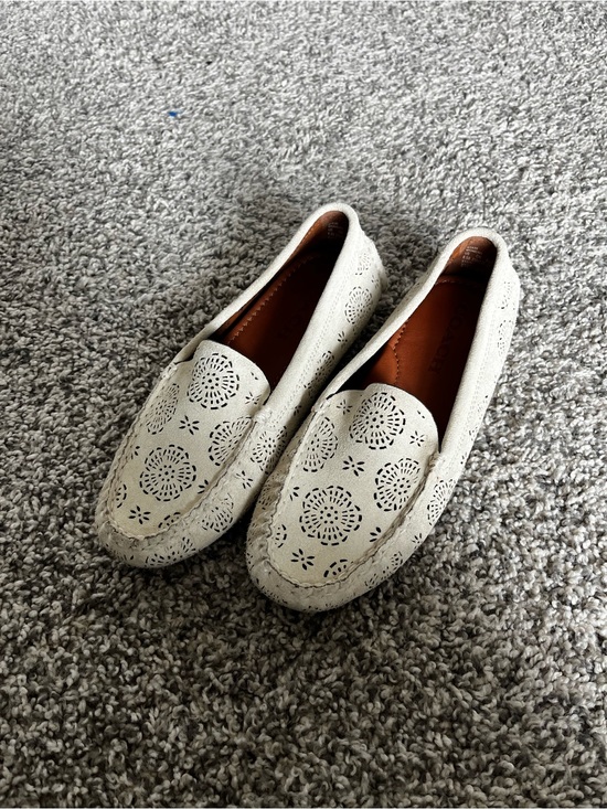 Coach Shoes - Women's White Laser-Cut Leather Driving Loafers